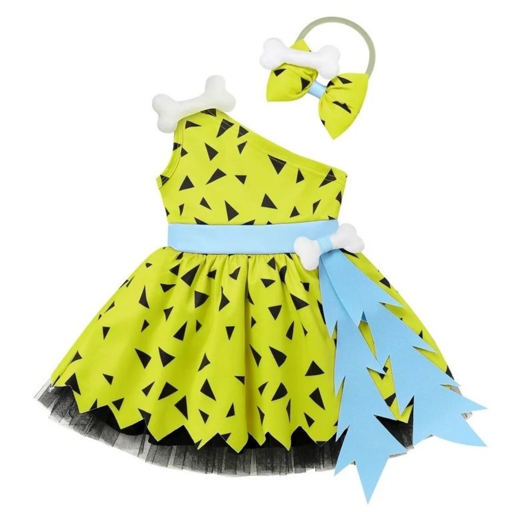 IDOPIP Kids Pebbles Bam Bam Costume One Shoulder Dress Headband Set 18-24 Months